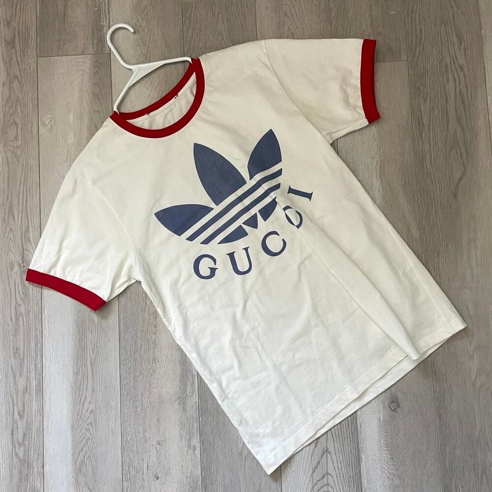 Gucci Adidas Tshirt cotton crew logo mens Cream (xsmall) designer streetwear